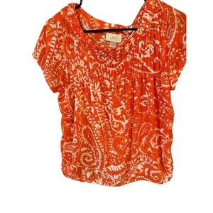 Ann Taylor Loft Orange/White Top Blouse Women’s Size Medium